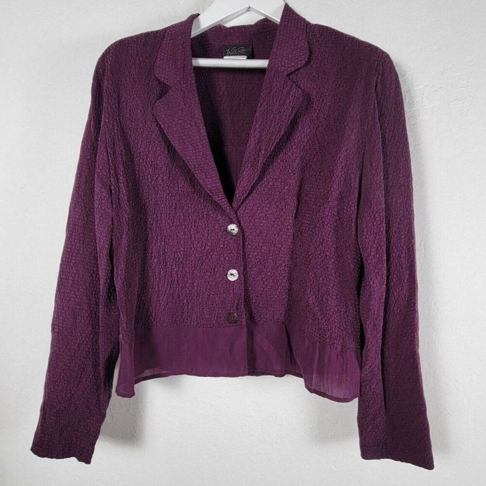 Wild Rose Women Size 12 Rayon Textured Crinkle Smocked Blazer Purple Lightweight